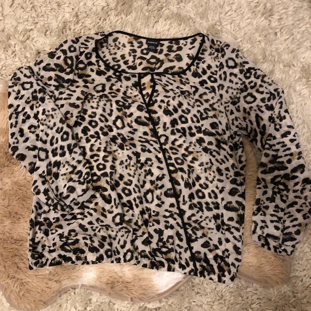 Sheer Long Sleeve Leopard Keyhole Wrap Top